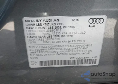 2017 Audi Q3 2.0T Premium z USA, uszkodzony, nr VIN WA1BCCFS5HR013208